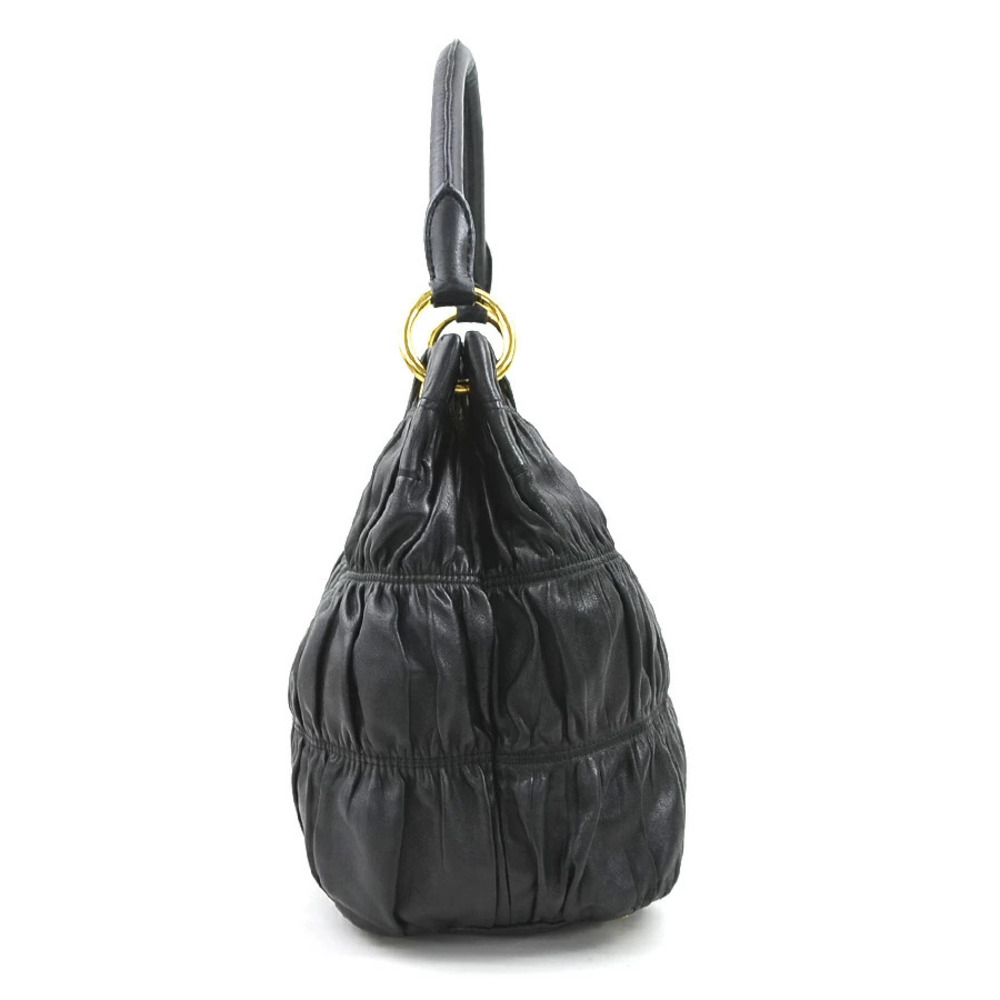 Prada ruched leather shoulder bag Black